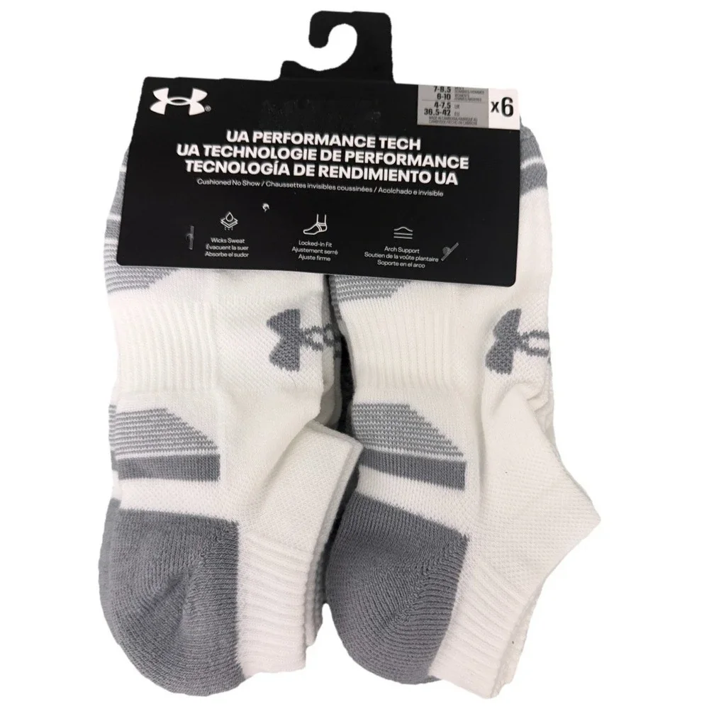 Under Armour Unisex's UA Performance Tech White/gray 6-Pack Low Cut Socks New